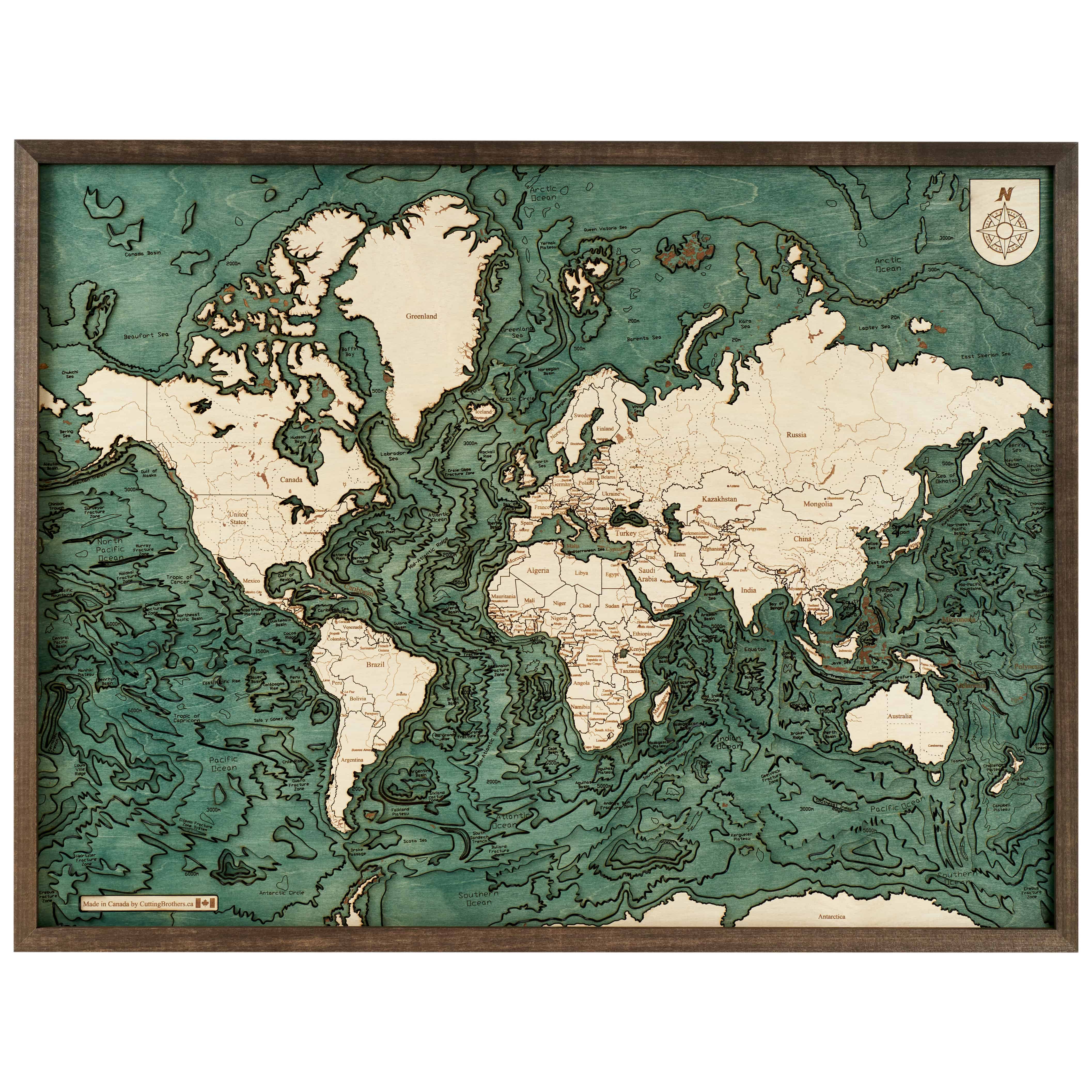 3D Holzwandkarte Weltkarte