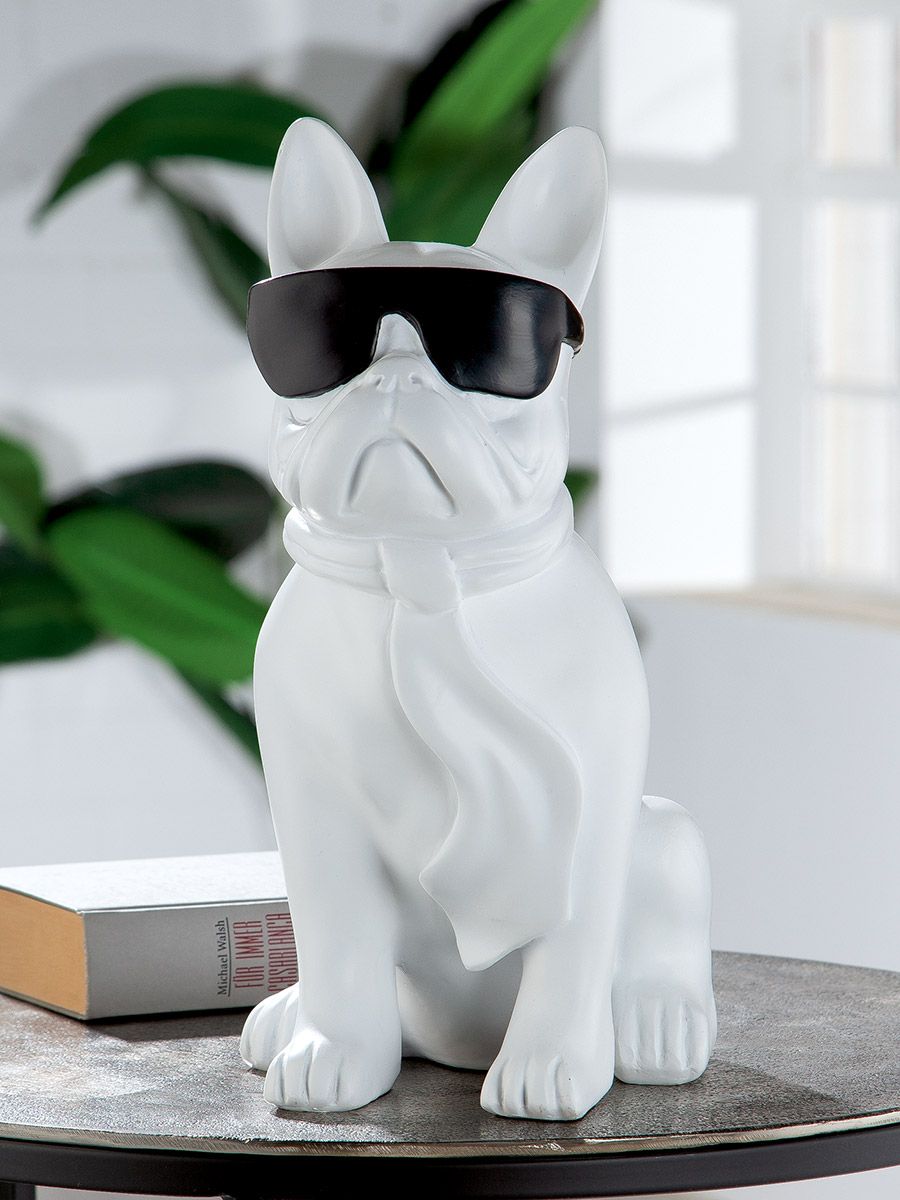 Mops-Skulptur Cool Dog weiss