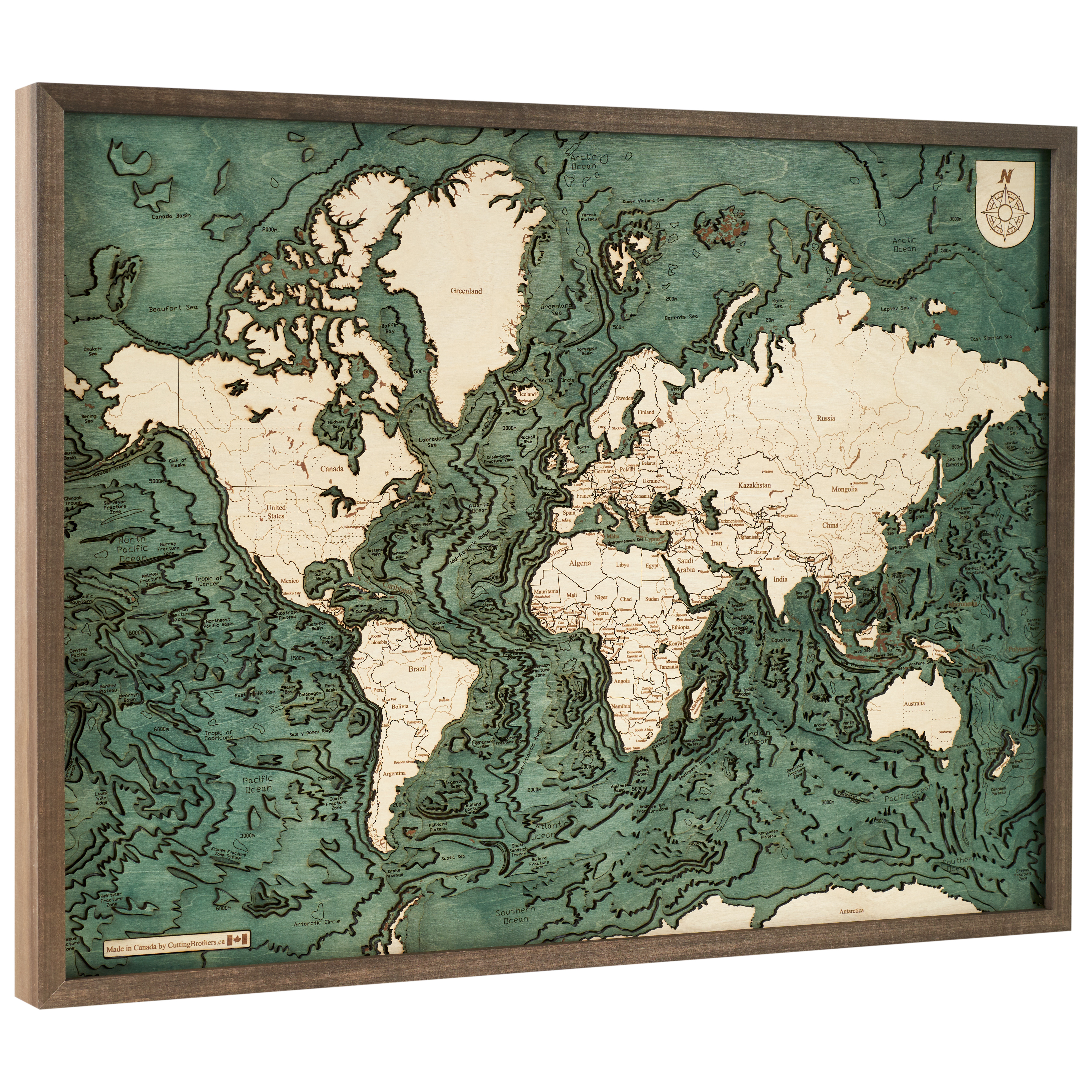 3D Holzwandkarte Weltkarte