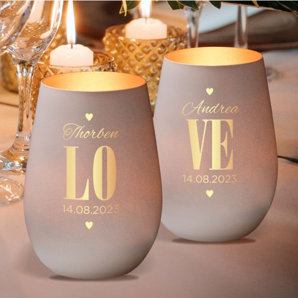 Windlicht 2er Set Hochzeit Love - personalisiert